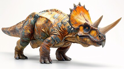 A 3D model of a Diceratops dinosaur on a blank background.