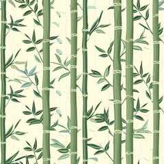 seamless pattern of bamboo stalks and delicate leaves
