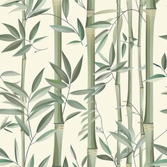 seamless pattern of bamboo stalks and delicate leaves