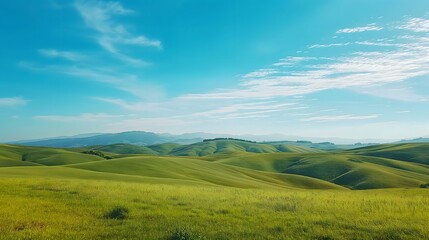 Fototapeta premium 1. A scenic landscape with a clear blue sky and rolling hills, perfect for inspirational quotes