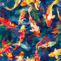 Obraz premium seamless pattern of koi fish swimming through pond ripples