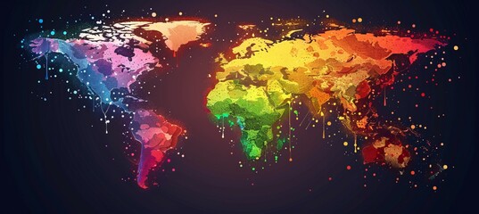 Colorful glow world map. LGBT pride gender equality wallpaper. Generative AI technology.	

