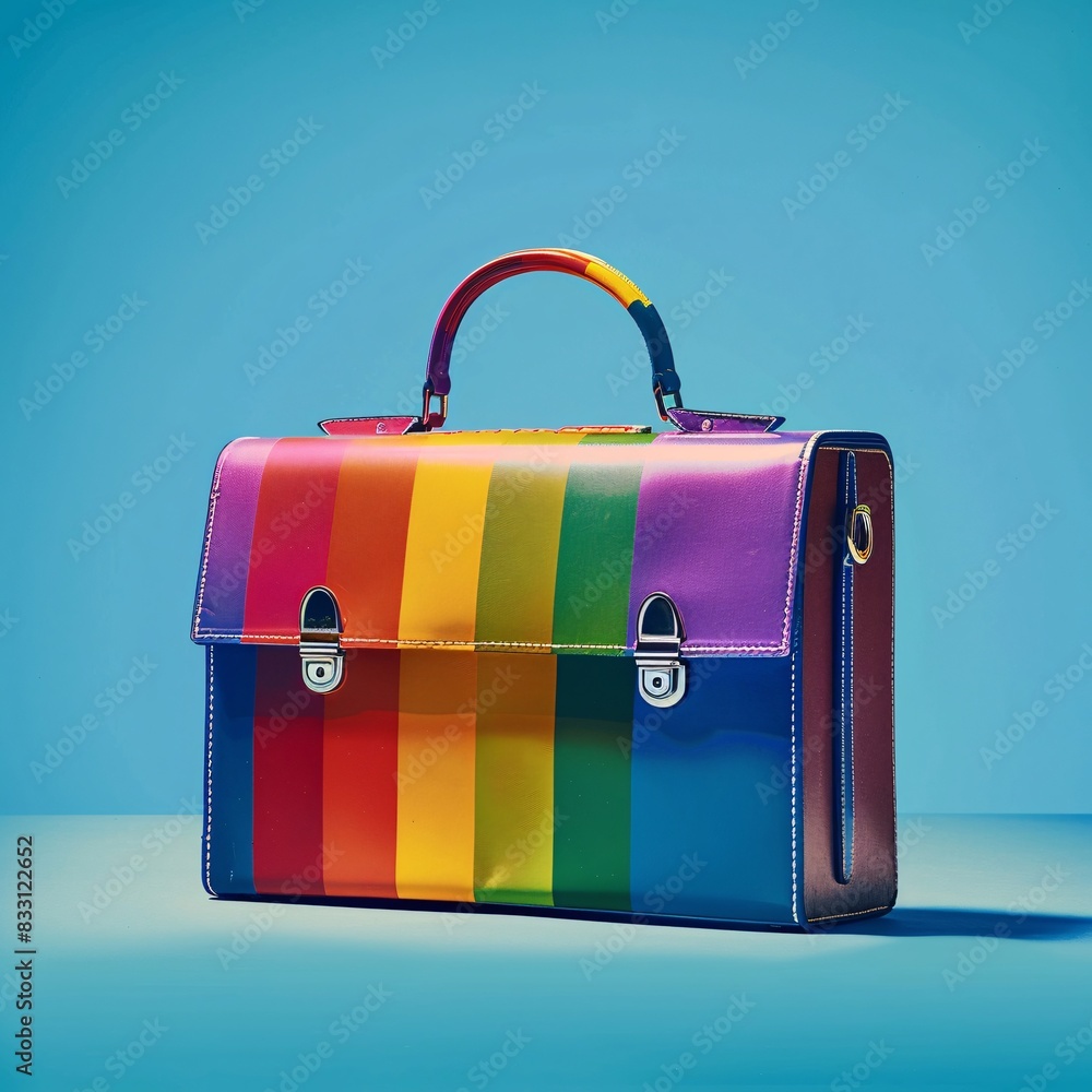 Wall mural a non-representational image (16:9) of a briefcase morphing into a rainbow flag. the scene symbolize