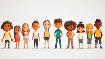 Fototapeta premium Cartoon Vector Children of various ethnicities standing together with determined expressions, united against child labor Generative AI