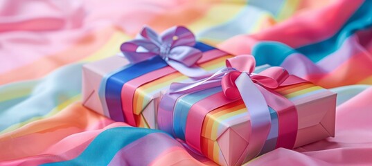 Colorful valentine gift box. LGBT pride gender equality symbol. Generative AI technology.	
