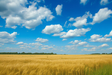 Obraz premium landscape with trees and sky Green field on the background of blue sky 
