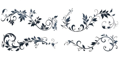 Collection of elegant, vintage, and simple calligraphy ornaments with swirling designs.