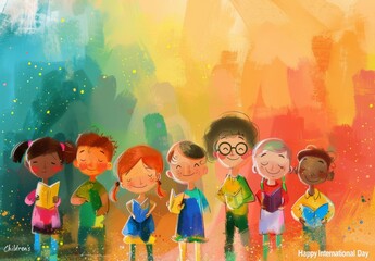 Design vibrant and adorable visuals to celebrate International Children's Day with a "Happy International Children's Day" message.