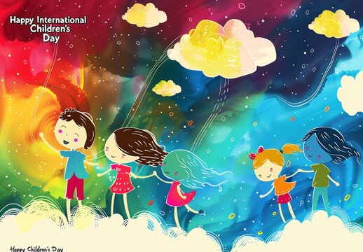 Design vibrant and adorable visuals to celebrate International Children's Day with a "Happy International Children's Day" message.