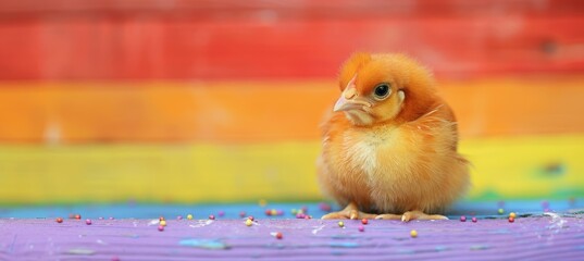 Chick with rainbow colorful background. LGBT pride gender equality symbol. Generative AI technology.	
