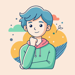 Minimalist person with a thoughtful expression, crafted in an adorable doodle style, Generative AI