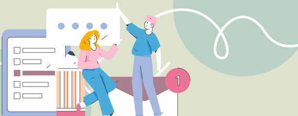 Flat vector illustration of business people operating work scene
