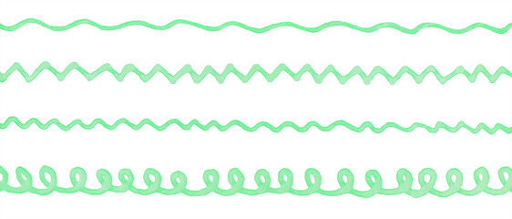 まっすぐではないラフな手描きの線　グリーン