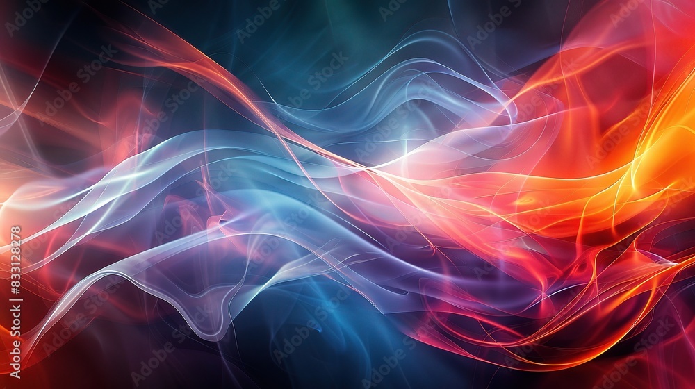 Poster an abstract representation of science and technology concepts, with dynamic lines and shapes in bold