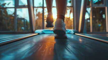 A woman Exercising on Treadmill and Stationary Bike for Cardio, close-up shoes