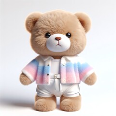 A cute stylish 3D image of a Teddy bear with Gender-Neutral fashion style