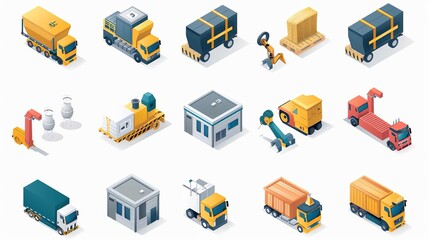 Obraz premium Supply Chain Icons representing different stages of the supply chain eg