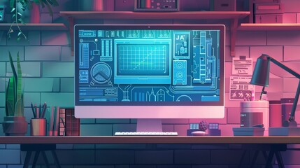 Obraz premium ComputerAided Design CAD A computer monitor with CAD software open, symbolizing digital design and modeling