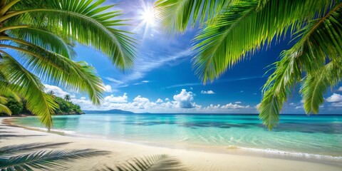 beach with palm trees. AI generated