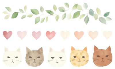 Fototapeta premium watercolor cat nature divider set
