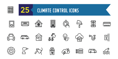 Climate control systems icons set. Outline set of climate control systems vector icons for ui design. Outline icon collection. Editable stroke.