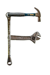 old rusty tools made a alphabet f