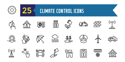 Climate control systems icons set. Outline set of climate control systems vector icons for ui design. Outline icon collection. Editable stroke.