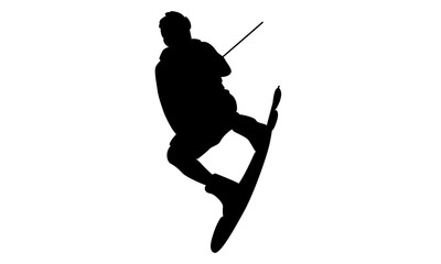 Fototapeta premium silhouette of man wakeboarding in the sea beach