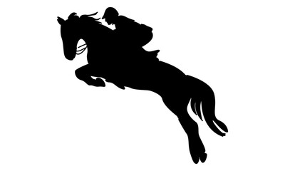 silhouette of horse rider in jumping action