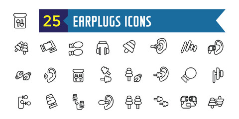 Earplugs icons set outline vector. Anti care device. Ear plug protection. Outline icon collection. Editable stroke.