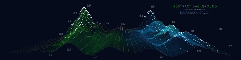 Abstract  background poly graph  from dots and noisy net on dark. Technology wireframe concept data plexus in virtual space. Banner for business, science and technology data analytics. Big Data.