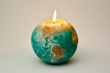 Dynamic concept Illuminated Globe Candle Burning with Melting Earth Design Symbolizing Environmental Awareness and Global Warming Concerns