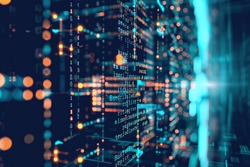 Fototapeta premium digital frontier with our dynamic background, tailored for tech processes, neural networks, AI, data transfer, encryption, and digital archives. Elevate your project with cutting-edge sophistication