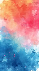 blue watercolor paint background design with colorful orange pink borders and bright center 
