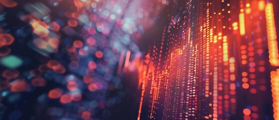 Abstract digital data background with colorful binary code and bokeh effect, perfect for technology and IT-related designs.