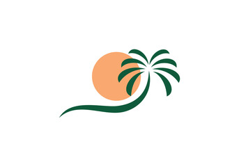 palm with sun logo design vector