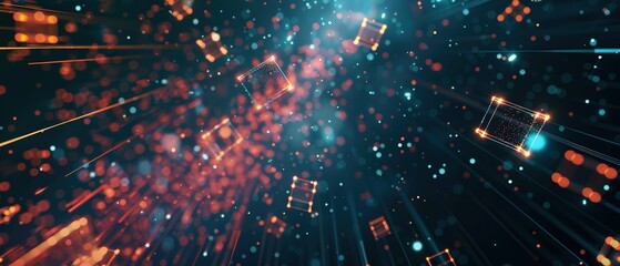 Fototapeta premium abstract digital designs on a black background to convey modernity and elegance, attention and imagination, visual dynamic futuristic backdrop, annex, neural network