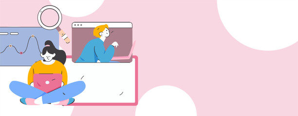 Flat vector illustration of business people operating work scene
