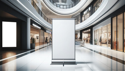 Blank poster stand in shopping mall for advertisement.