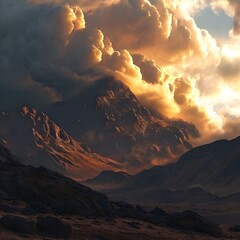 Fototapeta premium Bible Story, God Appears on Mount Sinai to the Israelites in the Form of a Cloud