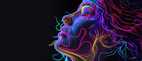 mental illness, featuring colorful neon visuals representing the complexity and diversity of human emotions and experiences against a black background, spark conversations and reduce stigma