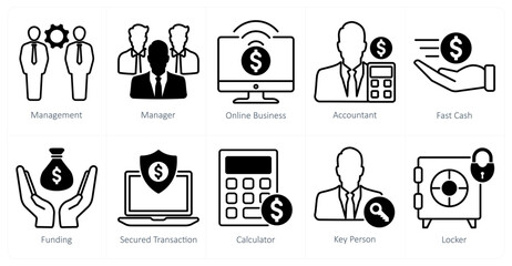 A set of 10 business and office icons as management, manager, online business
