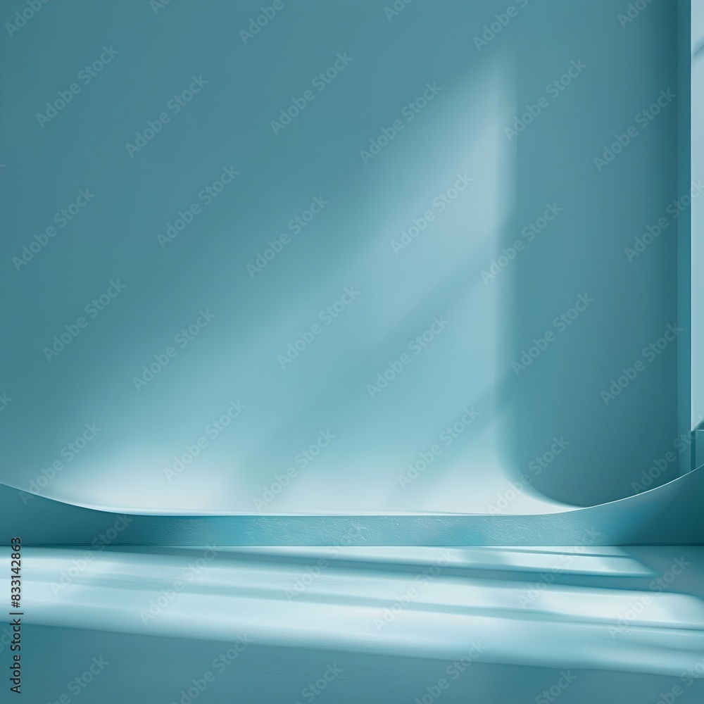 Poster bright cyan backdrop with subtle shadows for vibrant product presentations and copy space