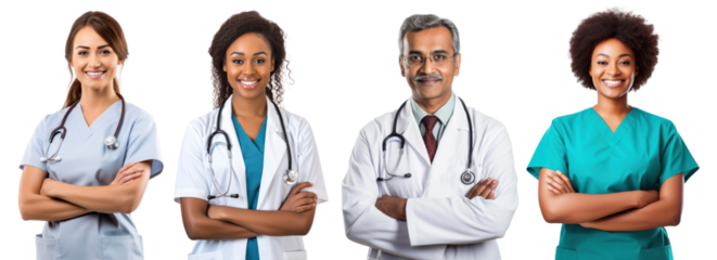 Diverse happy medical staff set