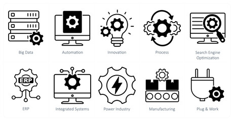 A Set of 10 Industrial icons as big data, automation, innovation