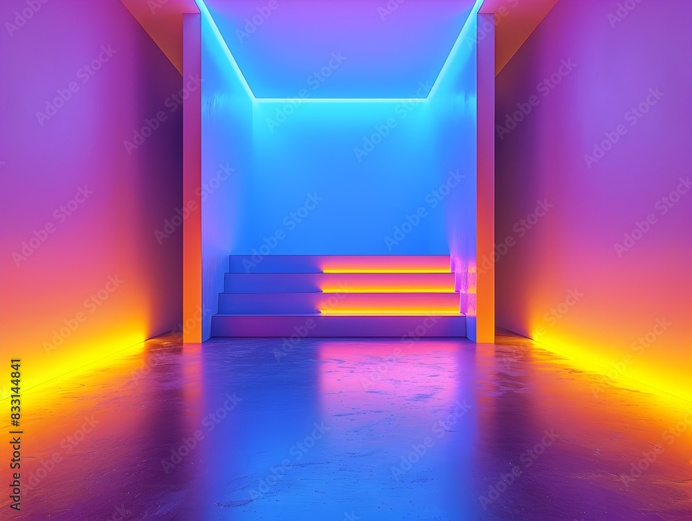 Poster bright neon blue and yellow gradient backdrop suitable for modern tech displays empty neon backgroun