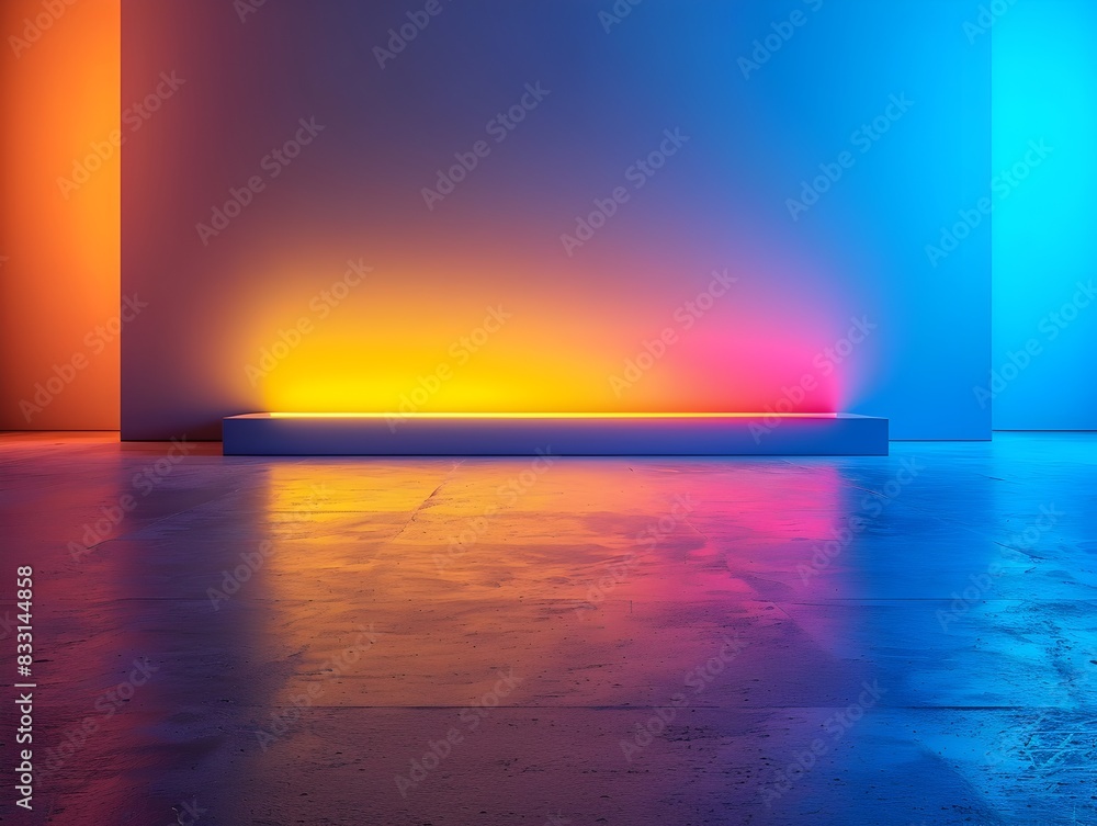 Poster Bright neon blue and yellow gradient backdrop suitable for modern tech displays empty neon background for displaying product concept with copy space