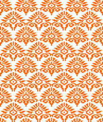 Fototapeta premium Nature vintages cross stitch traditional ethnic pattern paisley flower Ikat background abstract Aztec African Indonesian Indian seamless pattern for fabric print cloth dress carpet curtains and saro