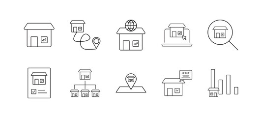Black outline Franchise Icons set collection. Franchise Line editable icons set. black outline franchise icons set, franchise line icons, editable icons set, franchise symbols, black and white icons, 