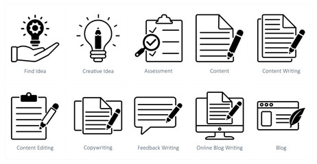 A set of 10 seo icons as find idea, creative idea, assessment